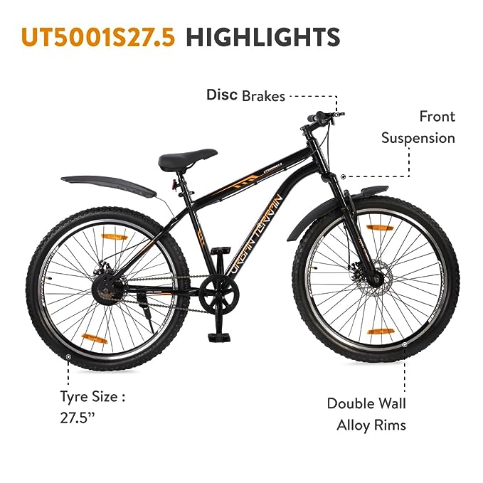 Urban Terrain UT5001S27.5 Bolt Steel MTB 27.5T Mountain Cycle - Disc Brake with Free Cycling Event and cultsport App Tracking (17.5 Inches Frame, Ideal for Unisex) Urban Terrain UT5001S27.5 Bolt Steel MTB 27.5T Mountain Cycle - Disc Brake with Free Cycling Event and cultsport App Tracking (17.5 Inches Frame, Ideal for Unisex)